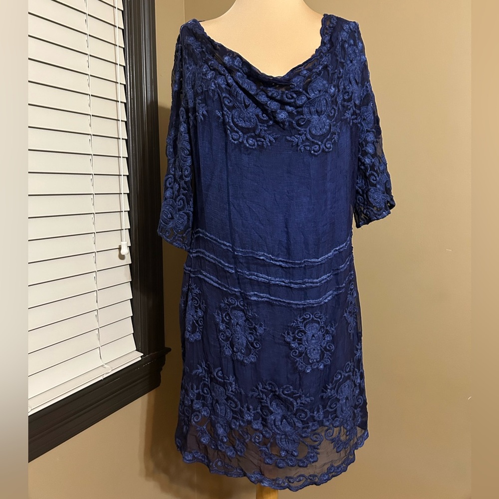 Elegant Blue Lace Tunic